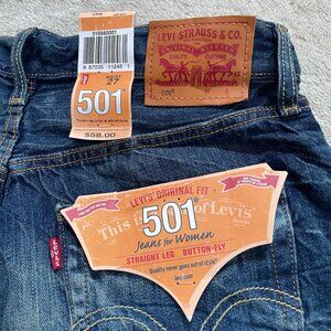 Levis 501 Woman's Button Fly Distressed Denim Shorts Blue Size 27 NEW With tags